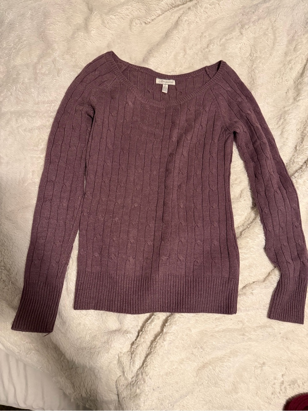 Aeropostale Off-Shoulder Cable Knit Sweater - Dusty Mauve